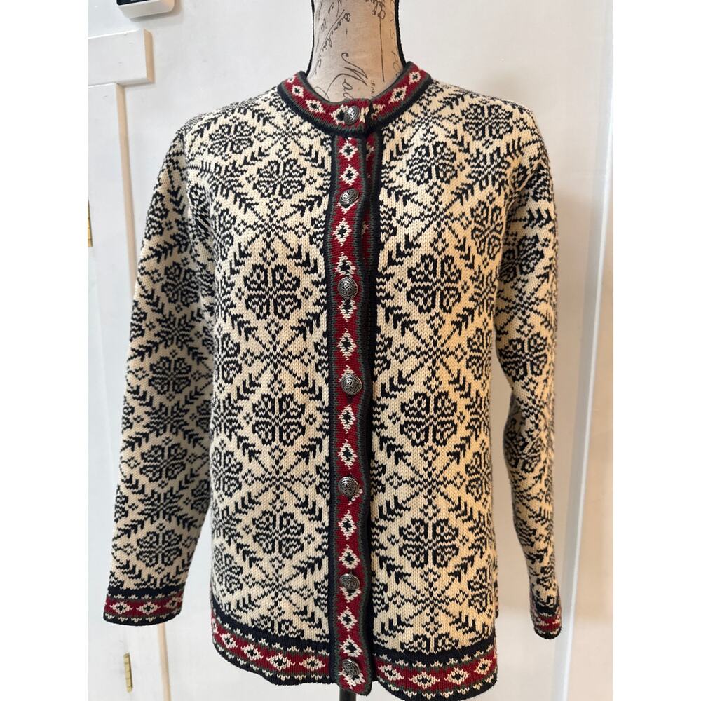 Vintage L.L.Bean 100% cotton Nordic Fair Isle cardigan sweater size M - Picture 6 of 12